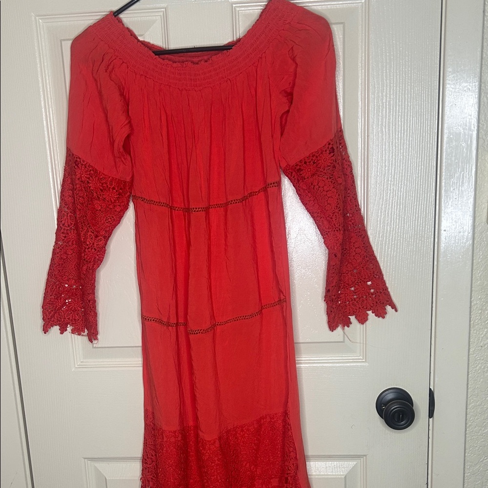 Chic Red Lace Sleeve Dress